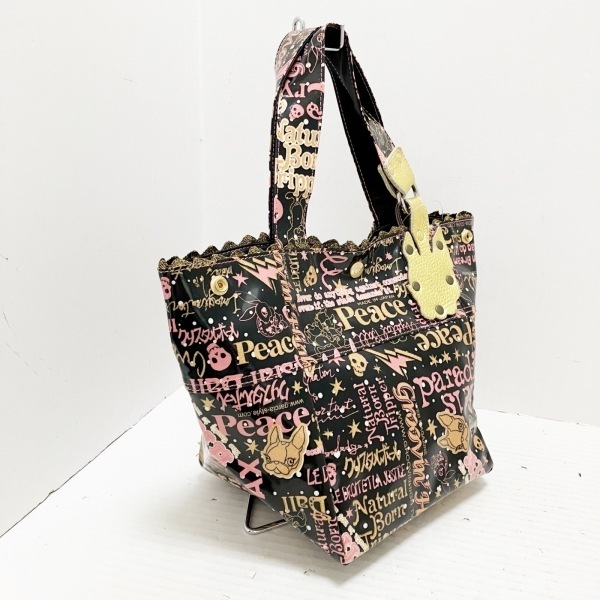  Crystal Ball CRYSTAL BALL tote bag - coating canvas black × pink × Gold bag 
