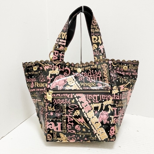  Crystal Ball CRYSTAL BALL tote bag - coating canvas black × pink × Gold bag 