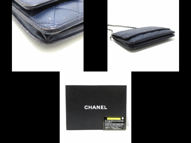 シャネル CHANEL A33814 マトラッセ キャビアスキン ダークネイビー チェーンウォレット/シルバー金具 15番台 財布_画像10