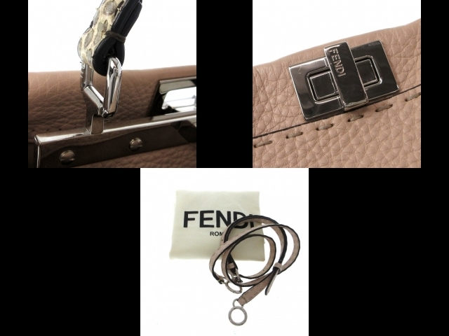 フェンディ FENDI ハンドバッグ 8BN244 ピーカブーアイコニックスモール/セレリア ローマンレザー×パイソン ピンクベージュ レディース_画像9