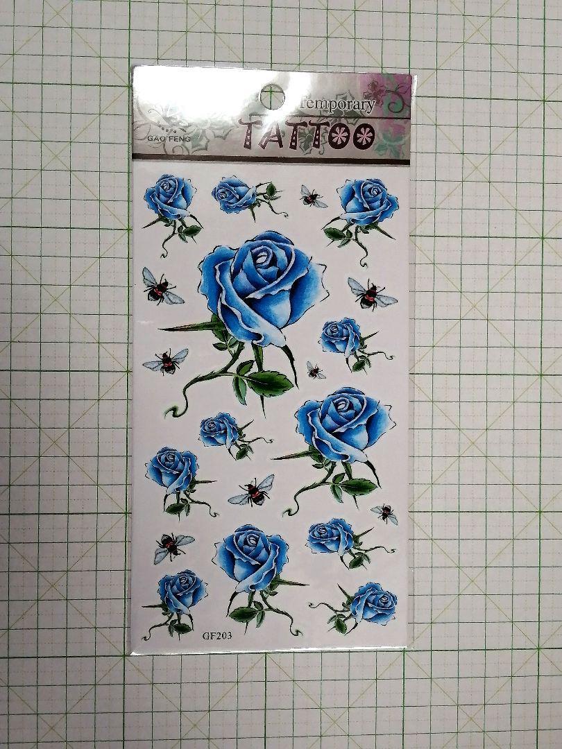 ◆ TATTOO シール タトゥー ステッカー 薔薇 バラ 青 ブルー 刺青 入墨 ◆_画像1