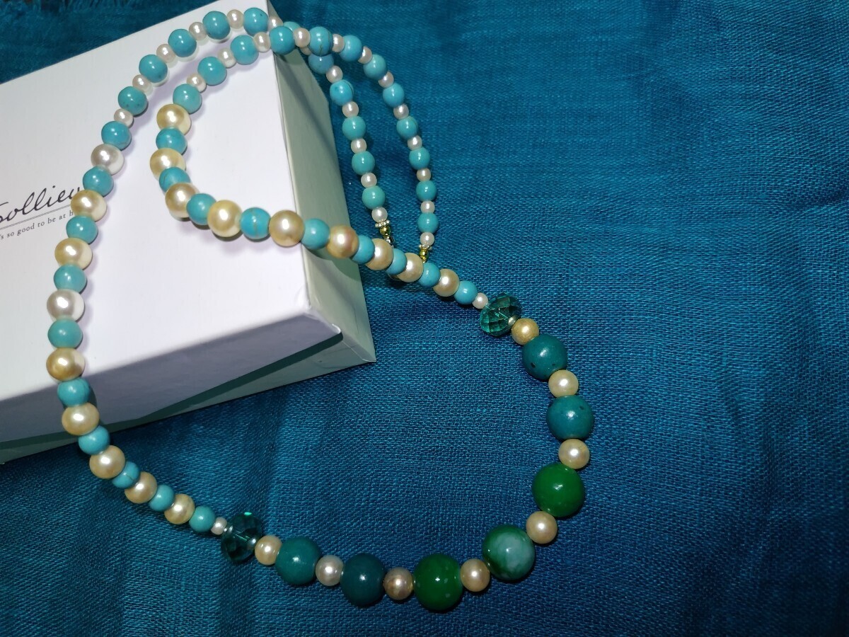  turquoise fresh water pearl necklace necklace pearl metal fittings silver 