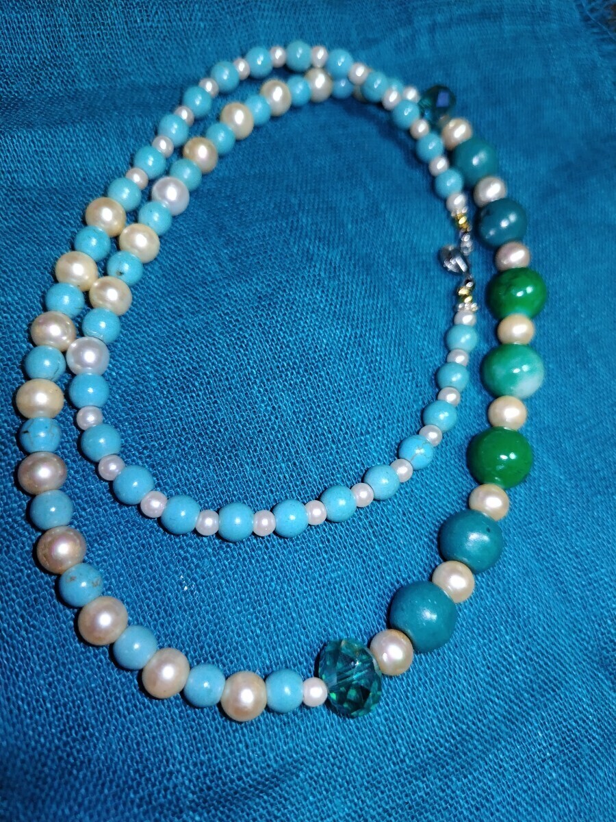  turquoise fresh water pearl necklace necklace pearl metal fittings silver 