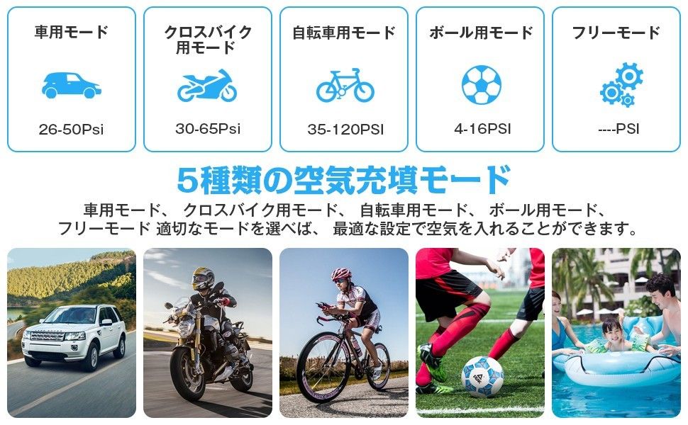 【5/31まで200円OFF】電動空気入れ コードレス 自転車空気入れ USB充電式 電動エアポンプ  自転車  自動停止 車