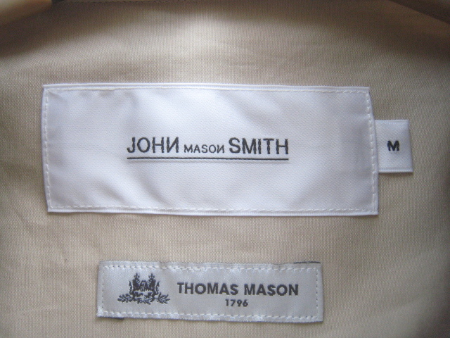 極上3.4万!!ジョンメイソンスミス JOHN MASON SMITH*THOMAS MASON生地 TRUCKER SHIRTS オックスフォードシャツ M ベージュの画像4