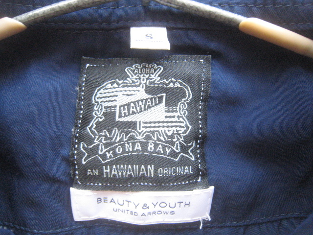 希少!!コナベイ ハワイ KONA BAY HAWAII*BEAUTY&YOUTH別注 ヤシの木柄レーヨンアロハシャツ S 濃紺 USA製 UNITED ARROWS_画像3