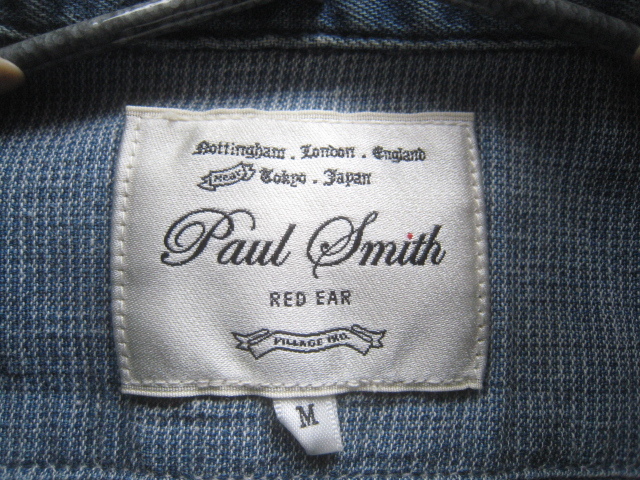 極上日本製!!ポールスミス レッドイヤー Paul Smith RED EAR*リメイク加工 インディゴデニムボタンダウンシャツ M 紺 ネイビーの画像4