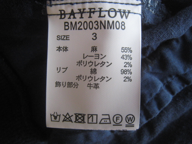 美品!!ベイフロー BAYFLOW*麻55% ヤシの木刺繍 ストレッチリネンレーヨンZIPジャケット・ブルゾン 3 実寸M 紺 ネイビーの画像7