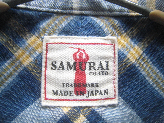 美品日本製!!サムライジーンズ SAMURAI JEANS*爽やかチェック柄半袖ボタンダウンシャツ M 紺 ネイビーの画像4