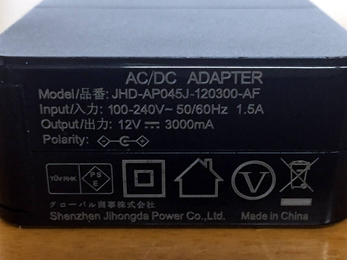 ☆ グローバル商事 純正 ACアダプター JHD-AP045J-120300-AF 2個セット 12V-3000mA 外径約3.5mm 内径約1.2mm 通電確認済 ☆の画像2