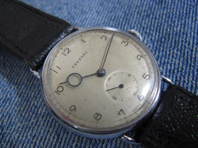 1940年代 FEDERAL 大型ブレゲブルースチール針 スイス製アンティーク手巻腕時計 稼働品 注油済み の画像4