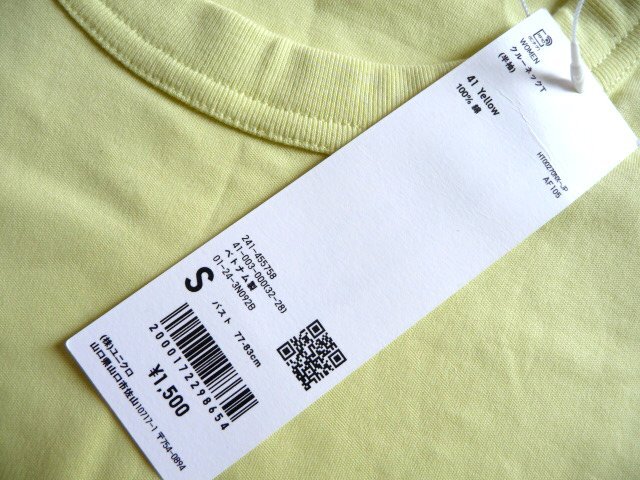 新品 定価1500円 UNIQLO ユニクロ クルーネックT 半袖 Tシャツ S レディース 黄色 イエロー 455758_画像3