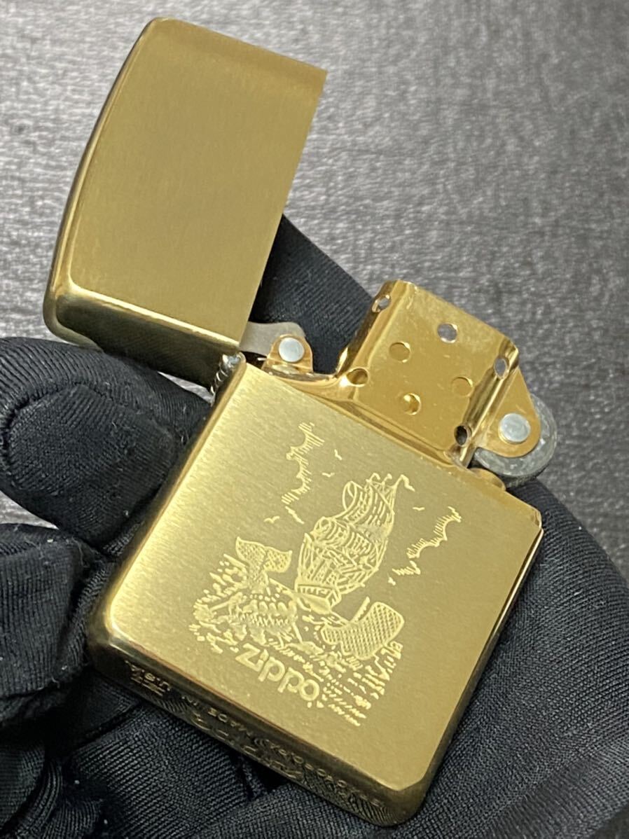 zippo 帆船 ゴールド ソリッド ブラス 前面刻印 希少モデル ヴィンテージ 1995年製 GOLD SOLID BRASS ケース 保証書付き 