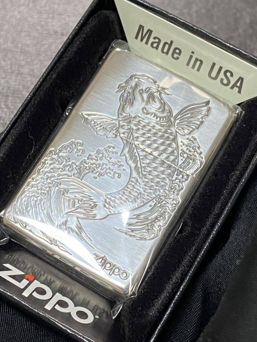 zippo 鯉 前面刻印 シルバー 希少モデル 2023年製 ケース 保証書付き _画像1