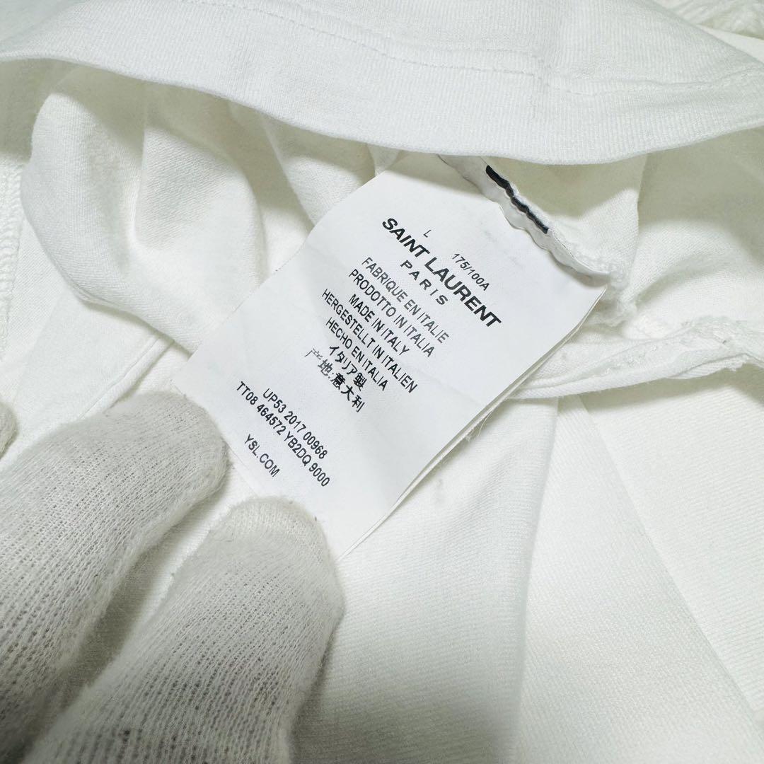 近年モデル 美品 Lサイズ クリーニング済み ● Saint Laurent サンローラン ● ロゴプリント Tシャツ L ● メンズ 白 ホワイト_画像3