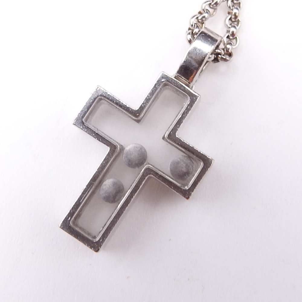 [ regular goods ]Chopard Chopard 750WG sapphire diamond happy diamond Cross pendant necklace lady's 