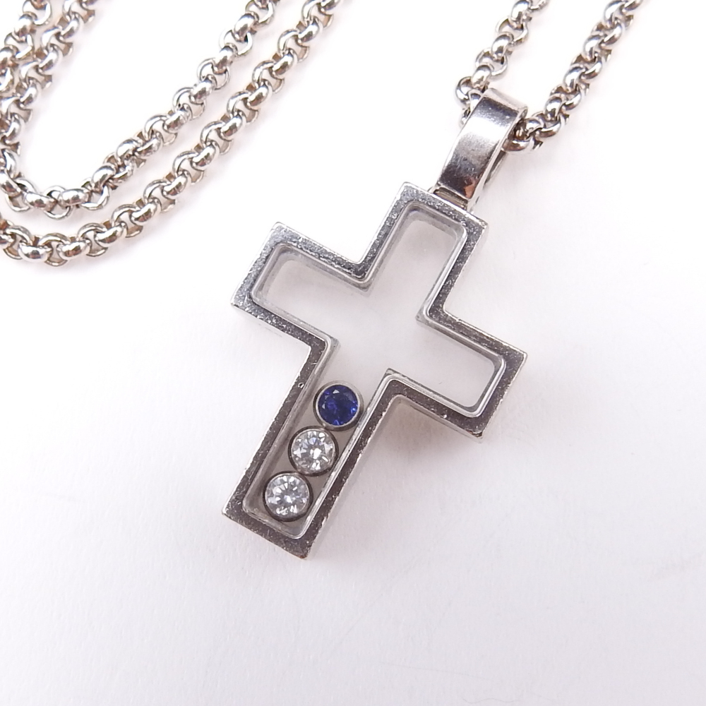 [ regular goods ]Chopard Chopard 750WG sapphire diamond happy diamond Cross pendant necklace lady's 