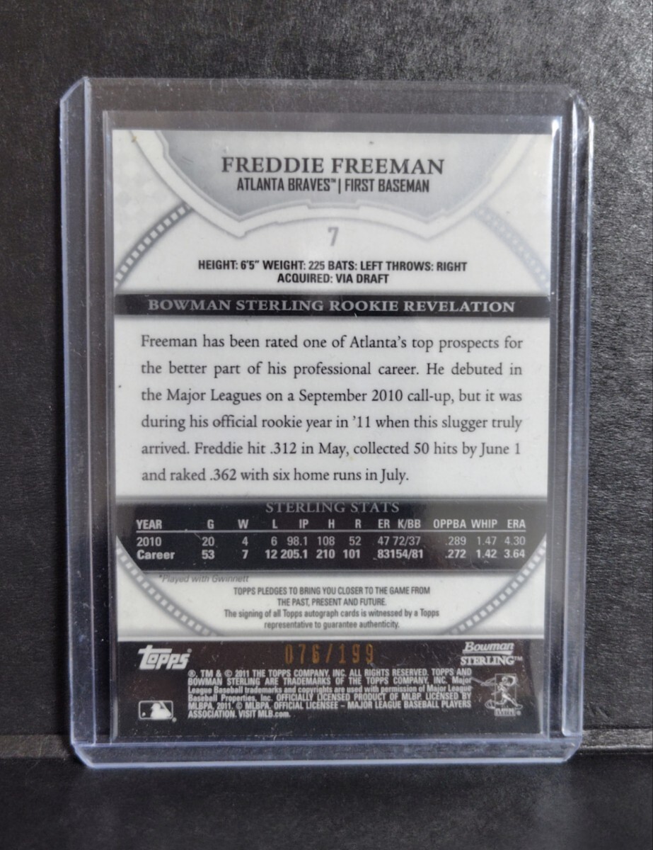激レア RC【Freddie Freeman】2011 Bowman Sterilng 199シリ Auto フリーマン ルーキー サインの画像2