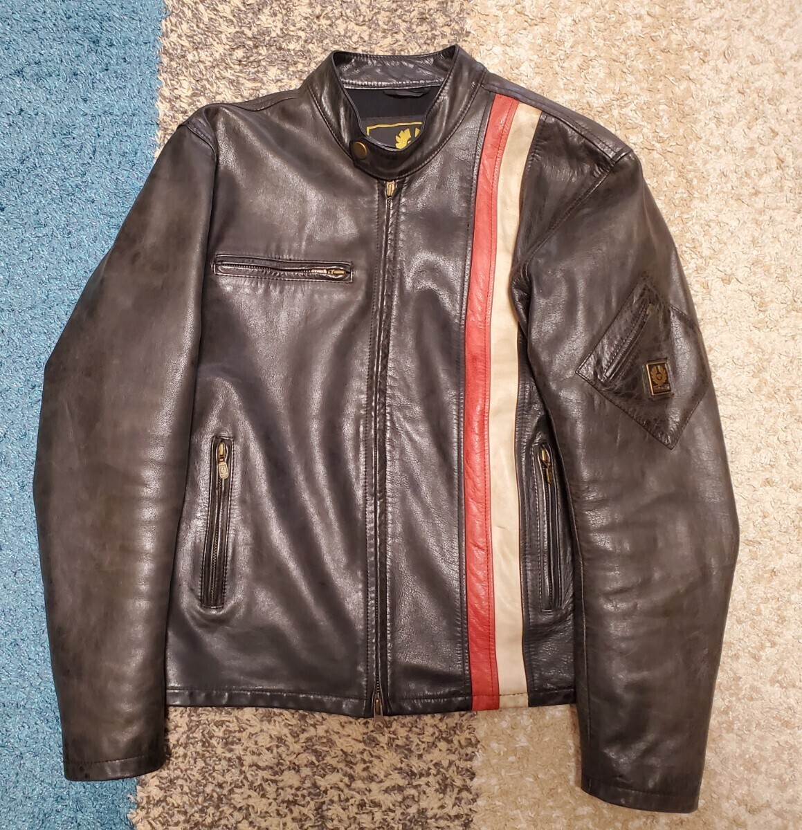 Belstaff Racing Blouson ベルスタッフ レーシングブルゾン レザージャケット 革ジャン サイズ44 ブラック_画像1