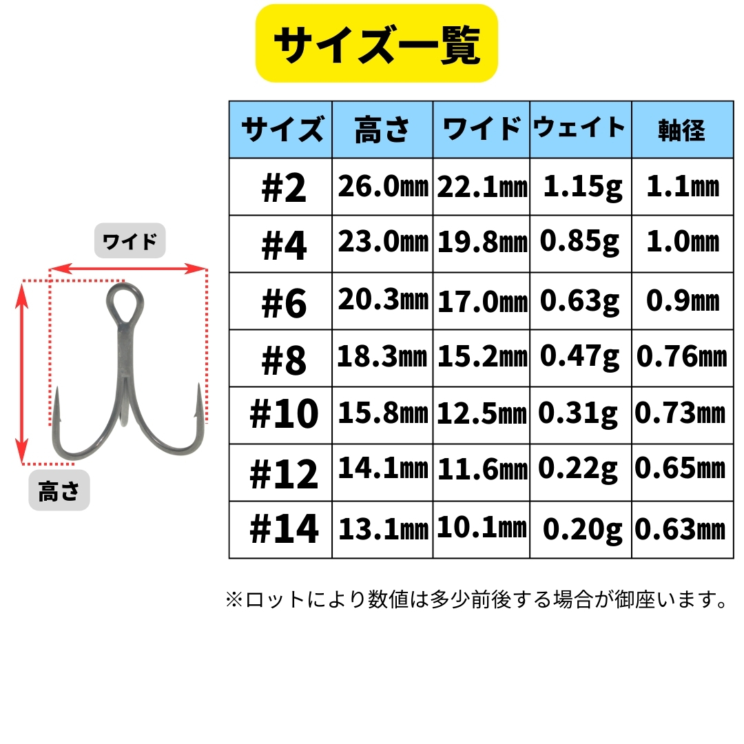 【送料無料】ST-46タイプハイパー防錆トレブルフック テフロンコート＃6 10本セット 高品質ルアーフック ソルト対応 トリプルフック 釣り針_画像2