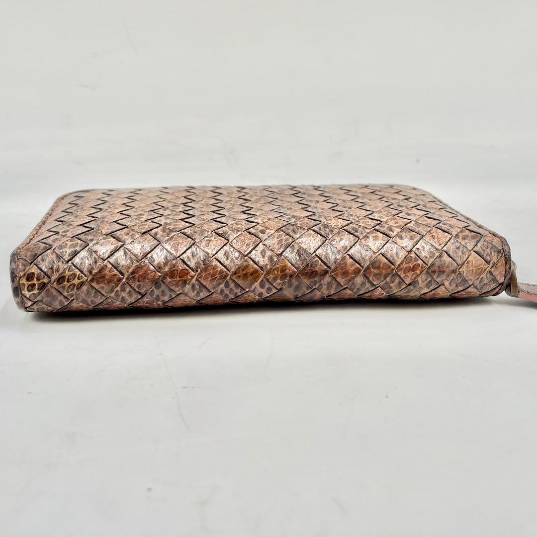 極美品 希少 ●BOTTEGA VENETA ボッテガヴェネタ パイソン 蛇柄 ラウンドジップ ファスナー ウォレット 長財布 イントレチャート メンズの画像4