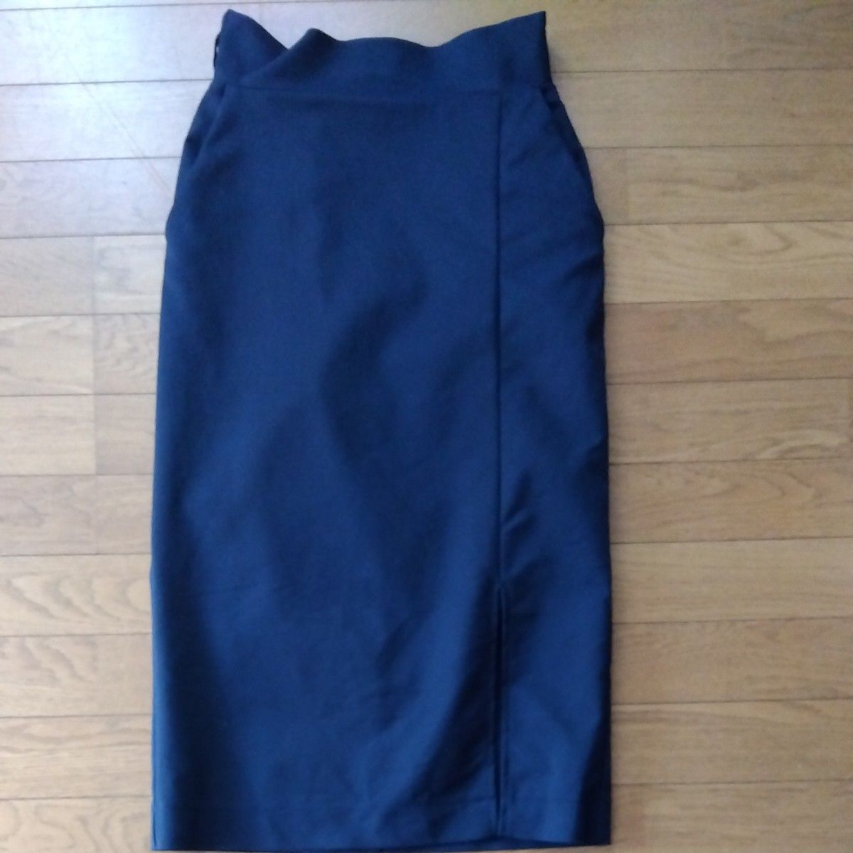 BASEMENTonline　ロングタイトスカート　左前スリット　МーＬサイズ　両ポケット　ネイビー　紺色　後ろファスナー、ゴム
