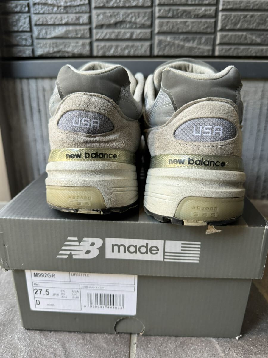 New Balance M992GR USA製 US9.5 27.5cm アメリカ米国製 スウェード 新品 未使用 NB グレー スニーカー Made In USA made ジャンクの画像8