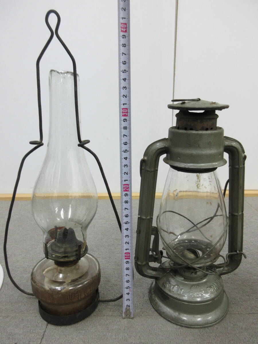 M【4-25】□1 レトロ アンティーク ランタン ランプ 3点まとめて 吊り下げ ガラス オイルランプ ジャンク品 / インテリア アウトドアの画像2