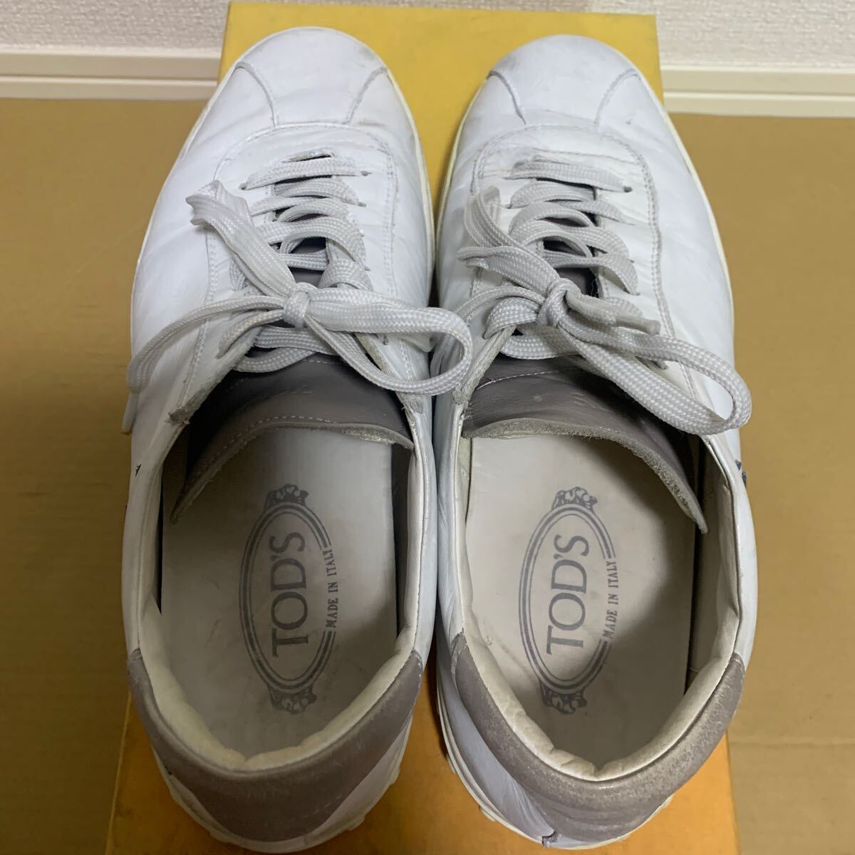 8 1/2 TOD’S ホワイト レザースニーカー ロゴパッチ LOGO PATCH CAS. GOMMA XY IXL ゴンマ メンズ 27.5cm 白 イタリア製の画像8