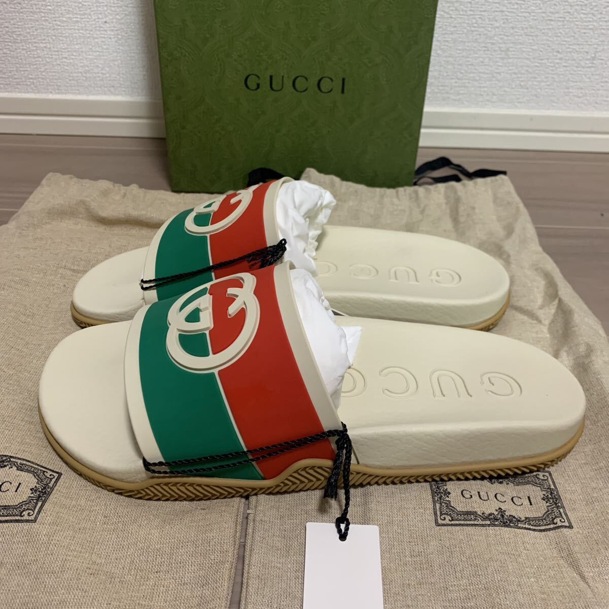 新品 40 25cm GUCCI グッチ スライドサンダル インターロッキングG シェリーライン レディース RFIDタグ メンズにもの画像2