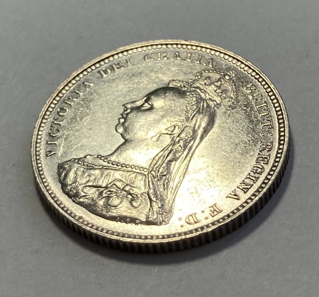 １円スタート! ・1887 イギリス 1シリング 銀貨 ビクトリア・アンティーク コインの画像5