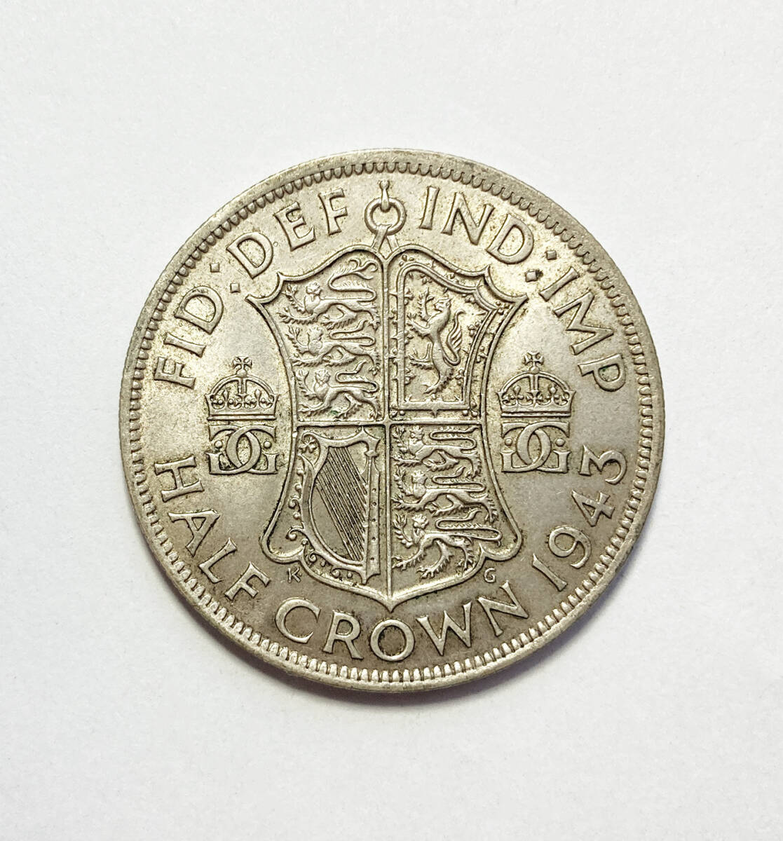 １円スタート! ・イギリス 1943年 1/2クラウン 銀貨 ジョージ6世・アンティーク コインの画像1