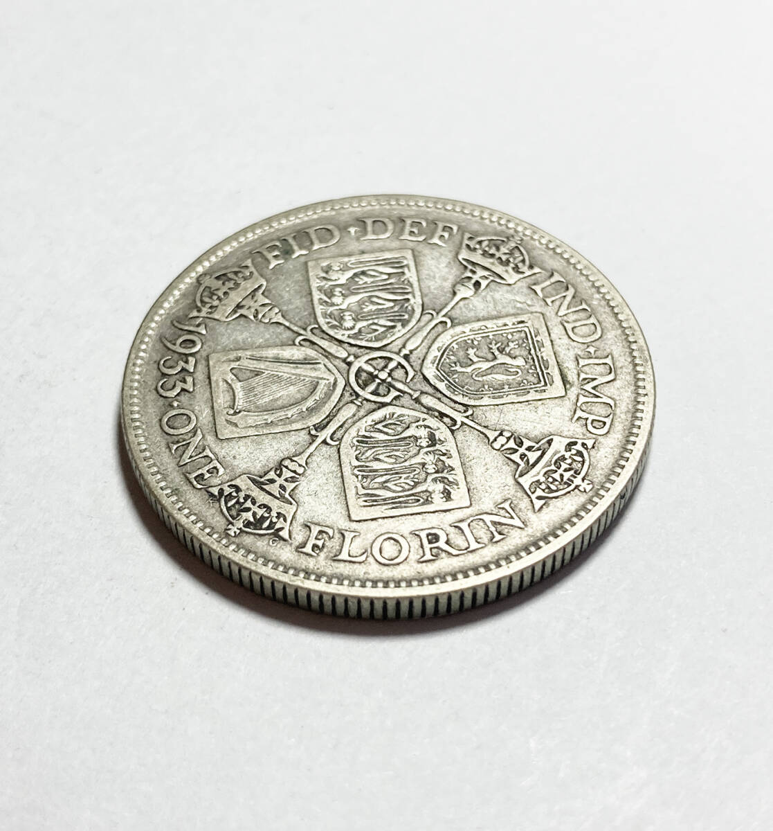 １円スタート! ・1933 イギリス1 フロリン銀貨 ジョージ５世・アンティーク コインの画像2
