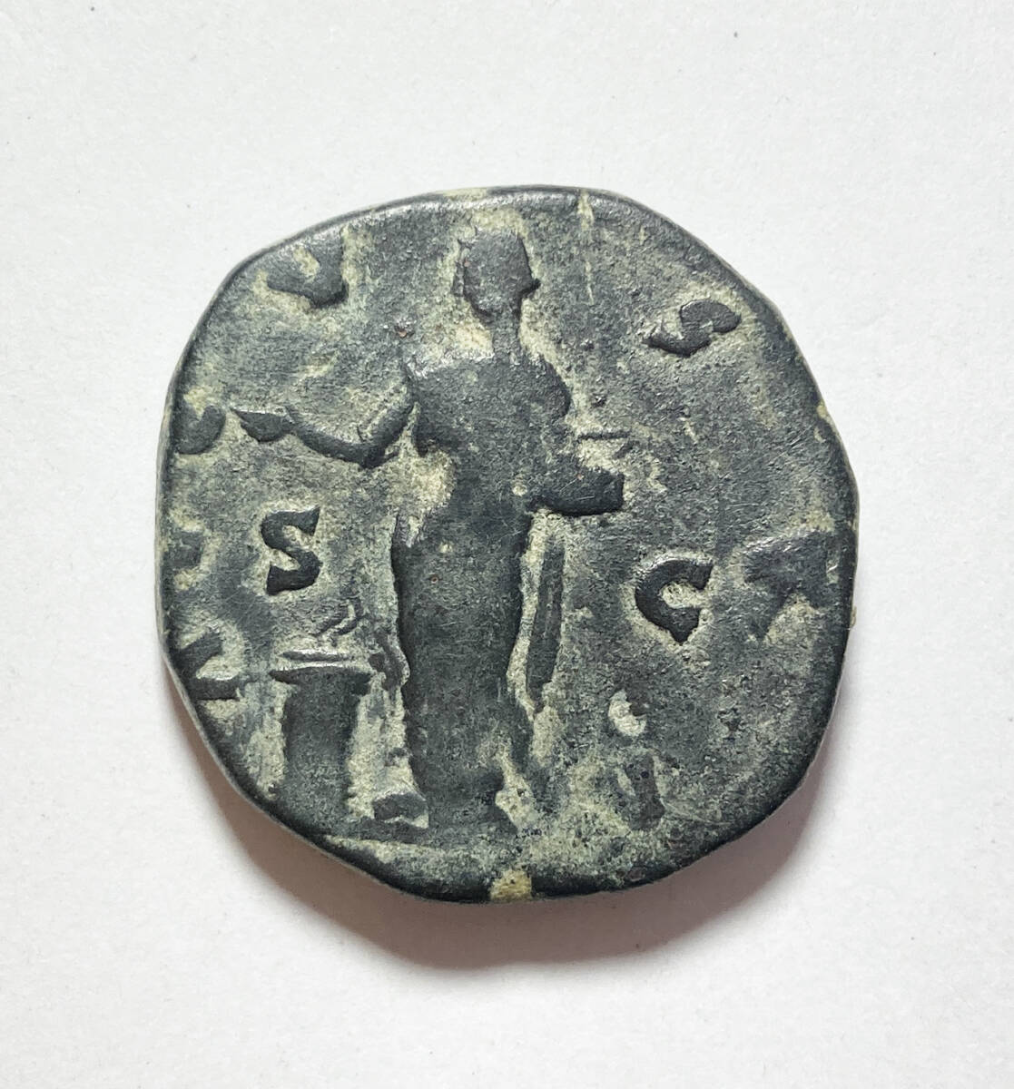１円スタート! ・ローマ帝国の皇帝 ローマ ファウスティナ1世 （在位：140-141 AD）セステルティウス青銅貨・アンティーク コインの画像5