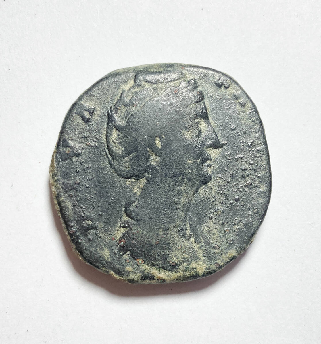 １円スタート! ・ローマ帝国の皇帝 ローマ ファウスティナ1世 （在位：140-141 AD）セステルティウス青銅貨・アンティーク コインの画像2