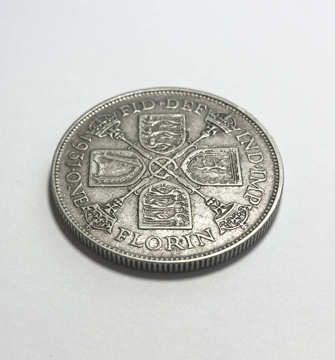 １円スタート! ・1931 イギリス1 フロリン銀貨 ジョージ５世・アンティーク コインの画像2