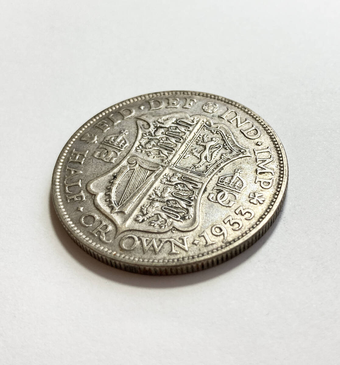 １円スタート! ・イギリス 1933年 1/2クラウン 銀貨 ジョージ5世・アンティーク コイン_画像2