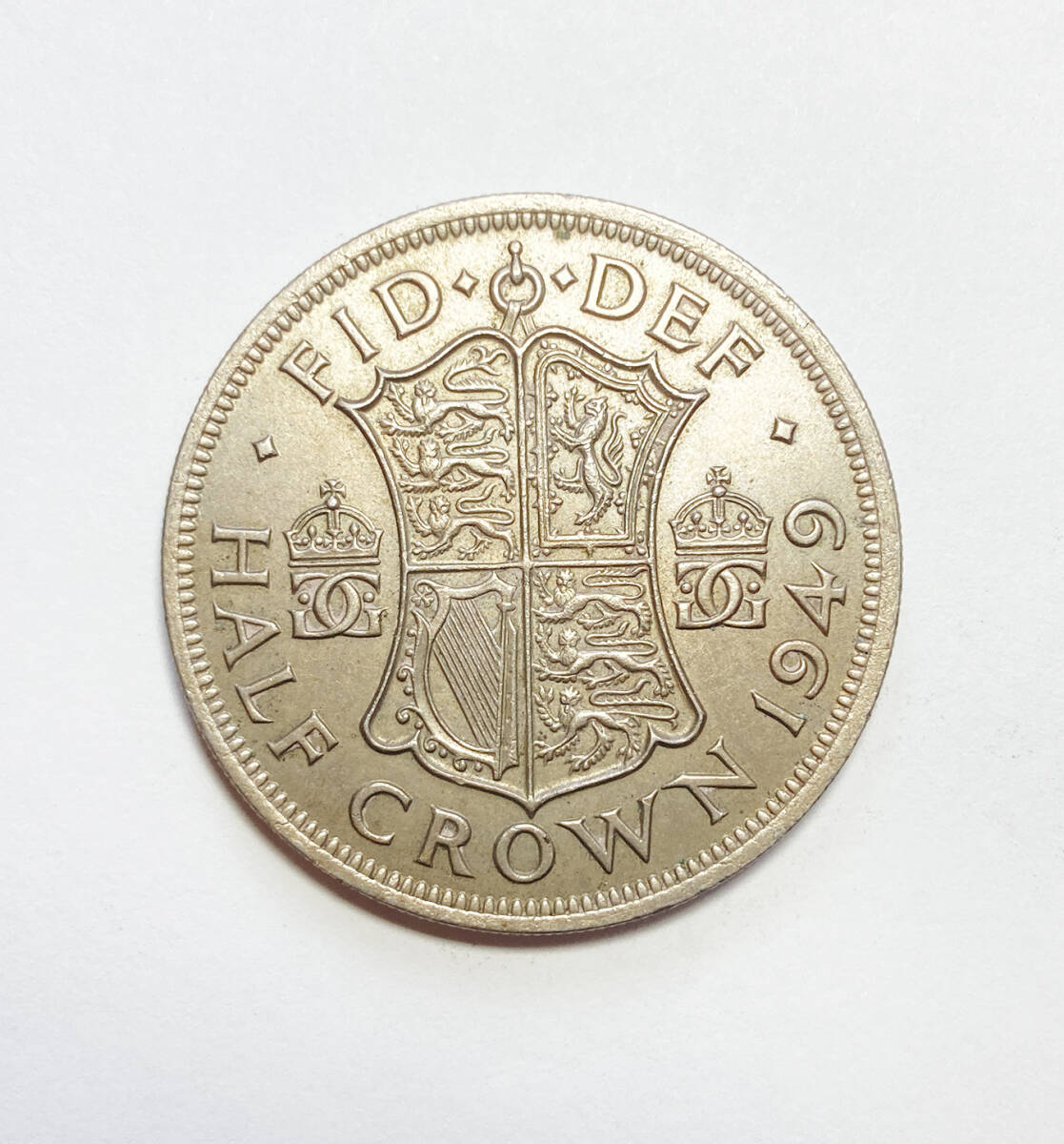 １円スタート! ・イギリス 1949年 1/2クラウン 白銅貨 ジョージ6世・アンティーク コイン_画像1