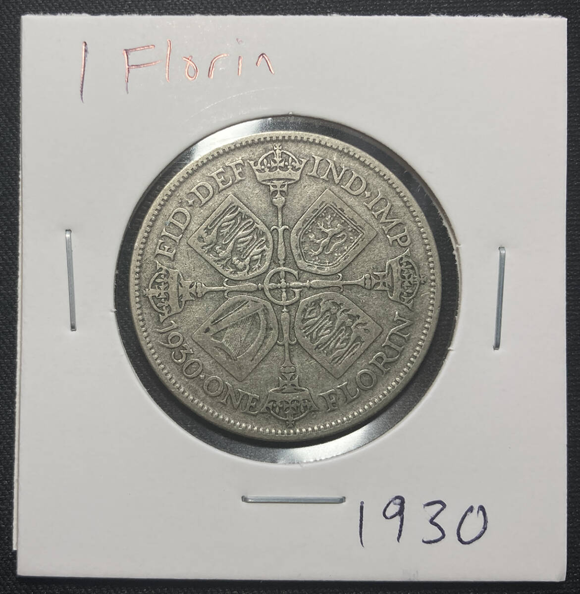 １円スタート! ・1930 イギリス1 フロリン銀貨 ジョージ５世・アンティーク コインの画像5