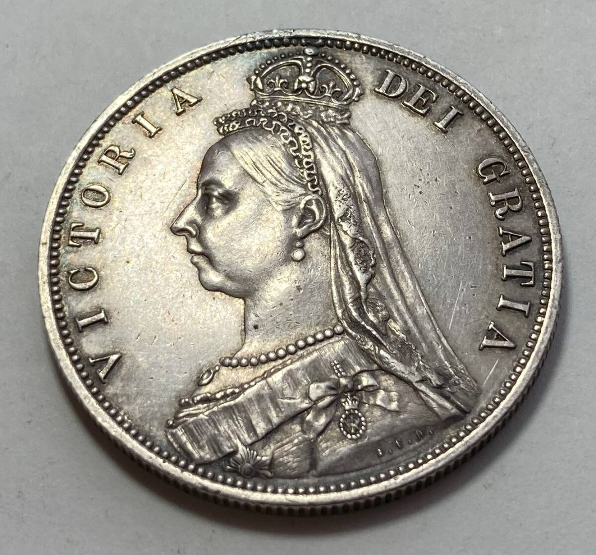 １円スタート! ・イギリス 1887年 1/2クラウン 銀貨 ビクトリア・アンティーク コインの画像6