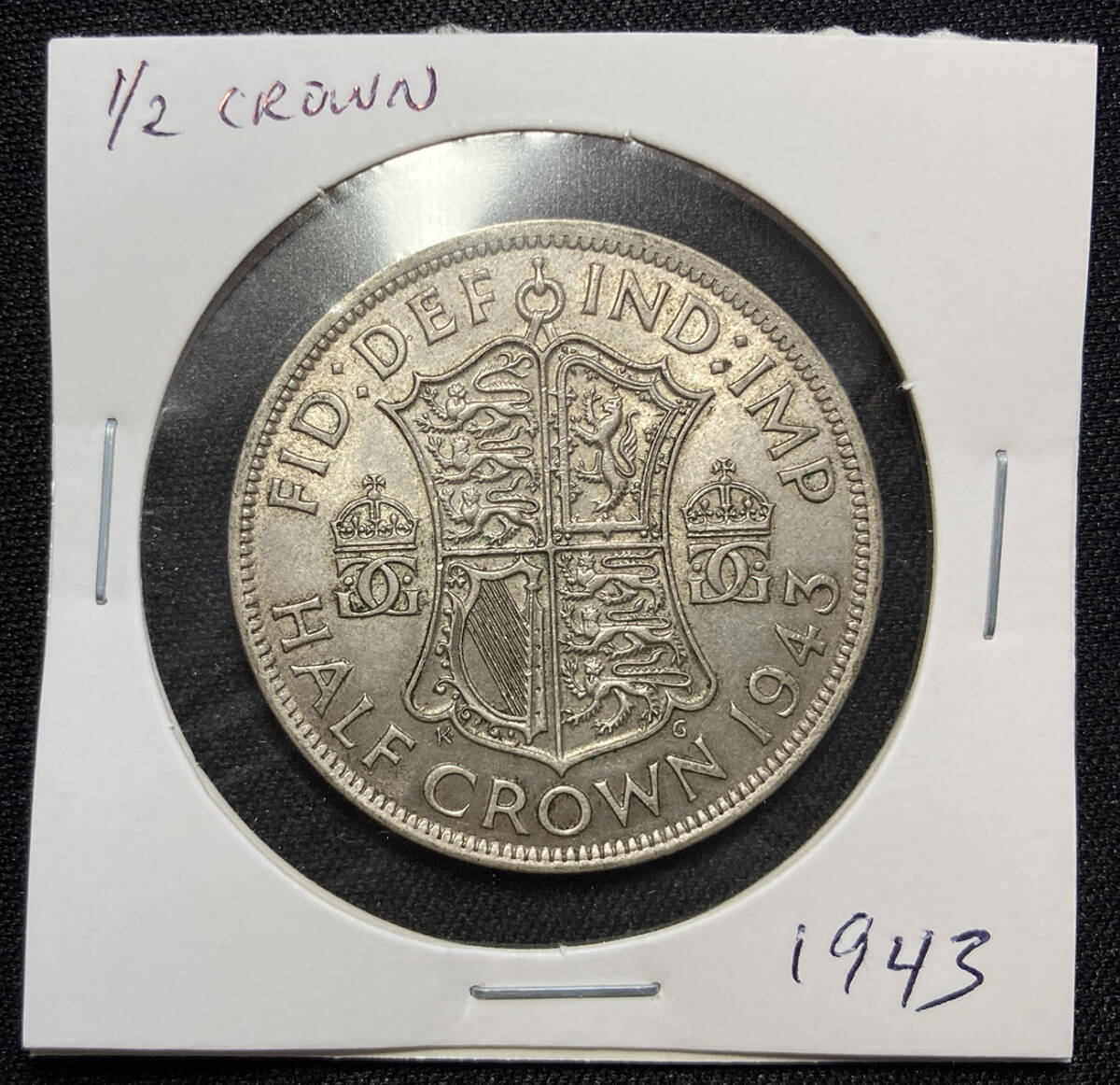 １円スタート! ・イギリス 1943年 1/2クラウン 銀貨 ジョージ6世・アンティーク コインの画像5