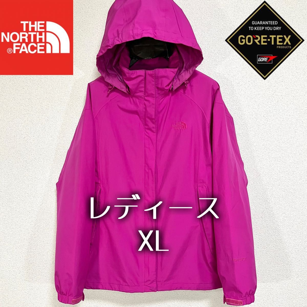 美品 ノースフェイス マウンテンパーカー ゴアテックス レディースXL ロゴ刺繍 THE NORTH FACE フード着脱可能