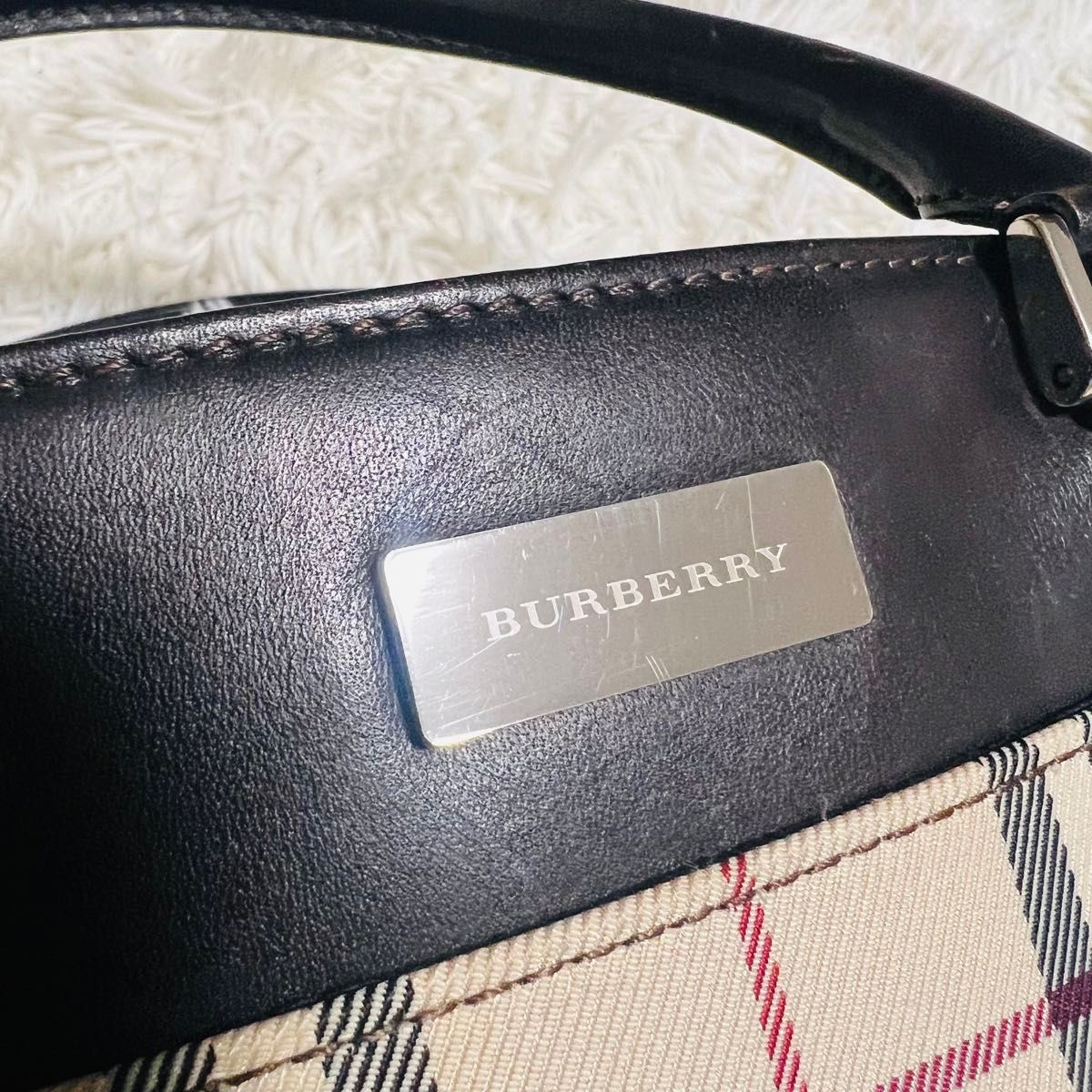 【良品】BURBERRY バーバリー　ノバチェック柄　キャンバス　レザー　ハンドバッグ　トートバッグ　ダークブラウン