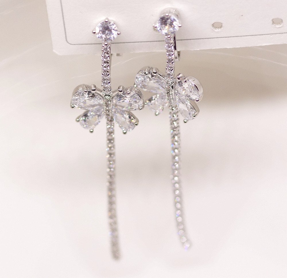 *18K RGP platinum diamond CZ butterfly . long joting earrings yp5013