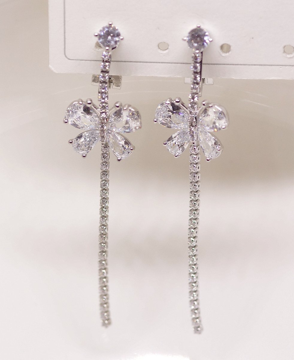 *18K RGP platinum diamond CZ butterfly . long joting earrings yp5013