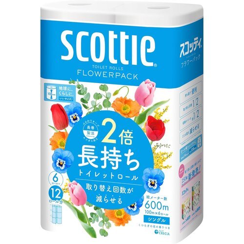 ケース販売 ×8パック入り ホワイト 100mシングル トイレット 6 2倍巻き フラワーパック スコッティ 36_画像2