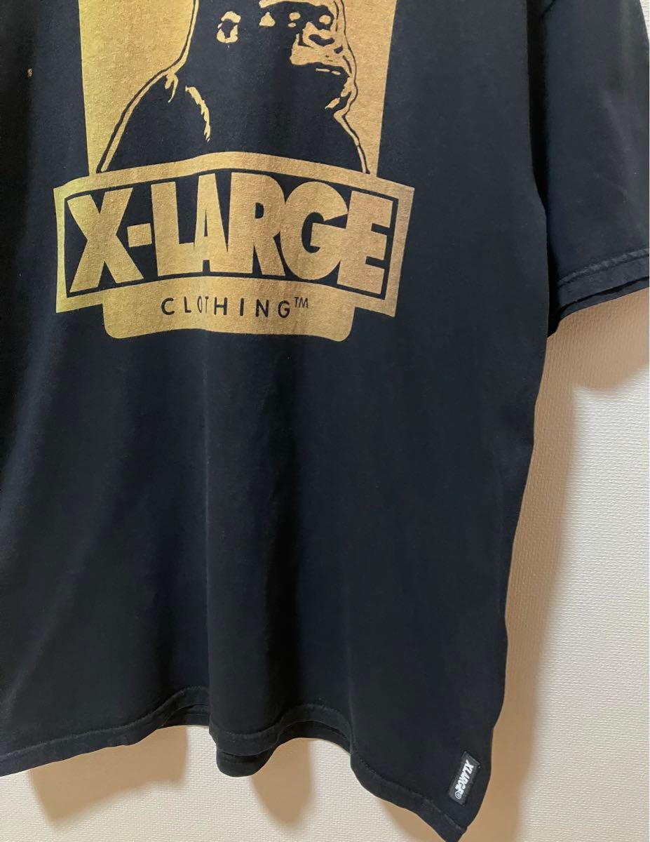 X-LARGE エクストララージ ビッグブランドロゴ　Tシャツ　染み込みプリント　丸胴ボディ　メキシコ製　ペンキ飛散あり