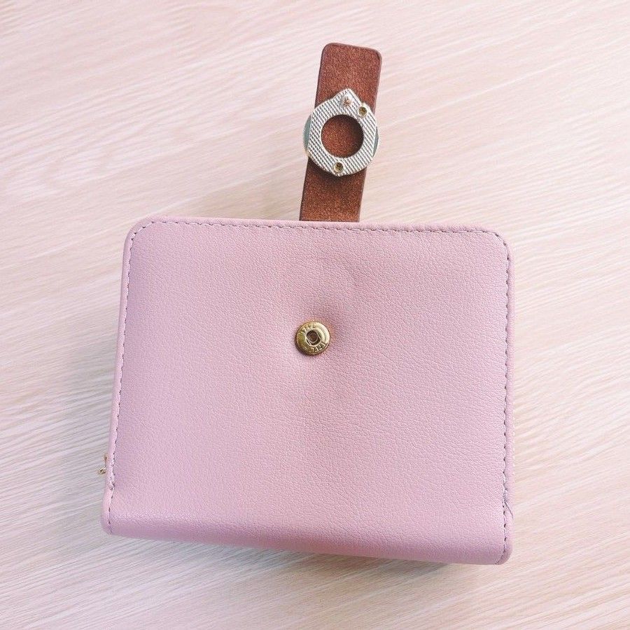 二つ折り財布 財布 ウォレット ミニ財布 レザー ピンク 春カラー ２色カラー ピンクベージュ コンパクト 可愛い 新品  ハート