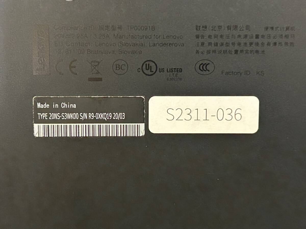 少難 メモリ16GB 画面タッチ Lenovo ThinkPad L390(Core i5-8365U/SSD256GB/13.3FHD(タッチパネル)/Webカメラ/無線LAN)BT残94%/ S2311-036の画像4