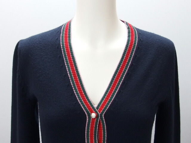  Gucci Sherry line cardigan XS size wool 100% navy ( navy blue )[20240327]